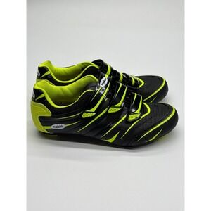 Tiebao Road Cycling Shoes Mens 9 Black Neon Yellow 3-Bolt Cleat Compatible